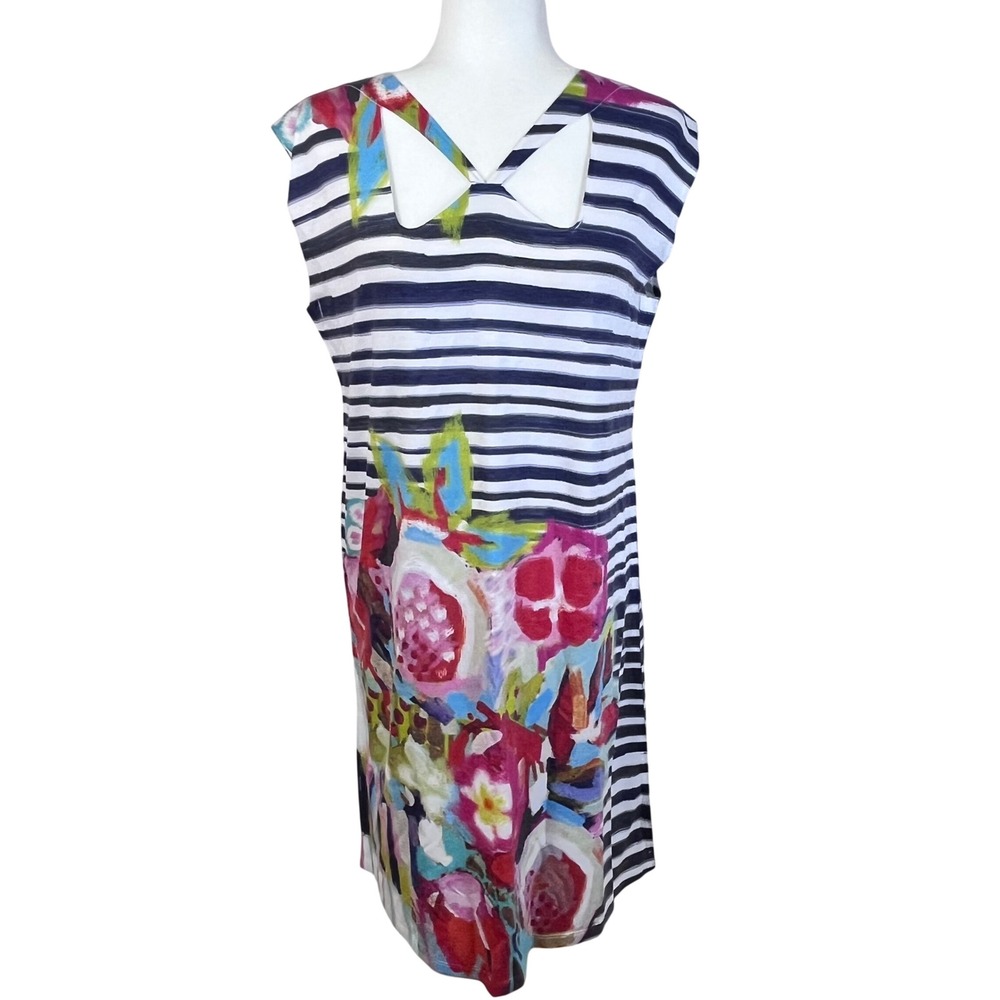 Atelier 5 by Gozde Yilmaz‎ Striped Floral Print Sheath Dress Size L (B642)